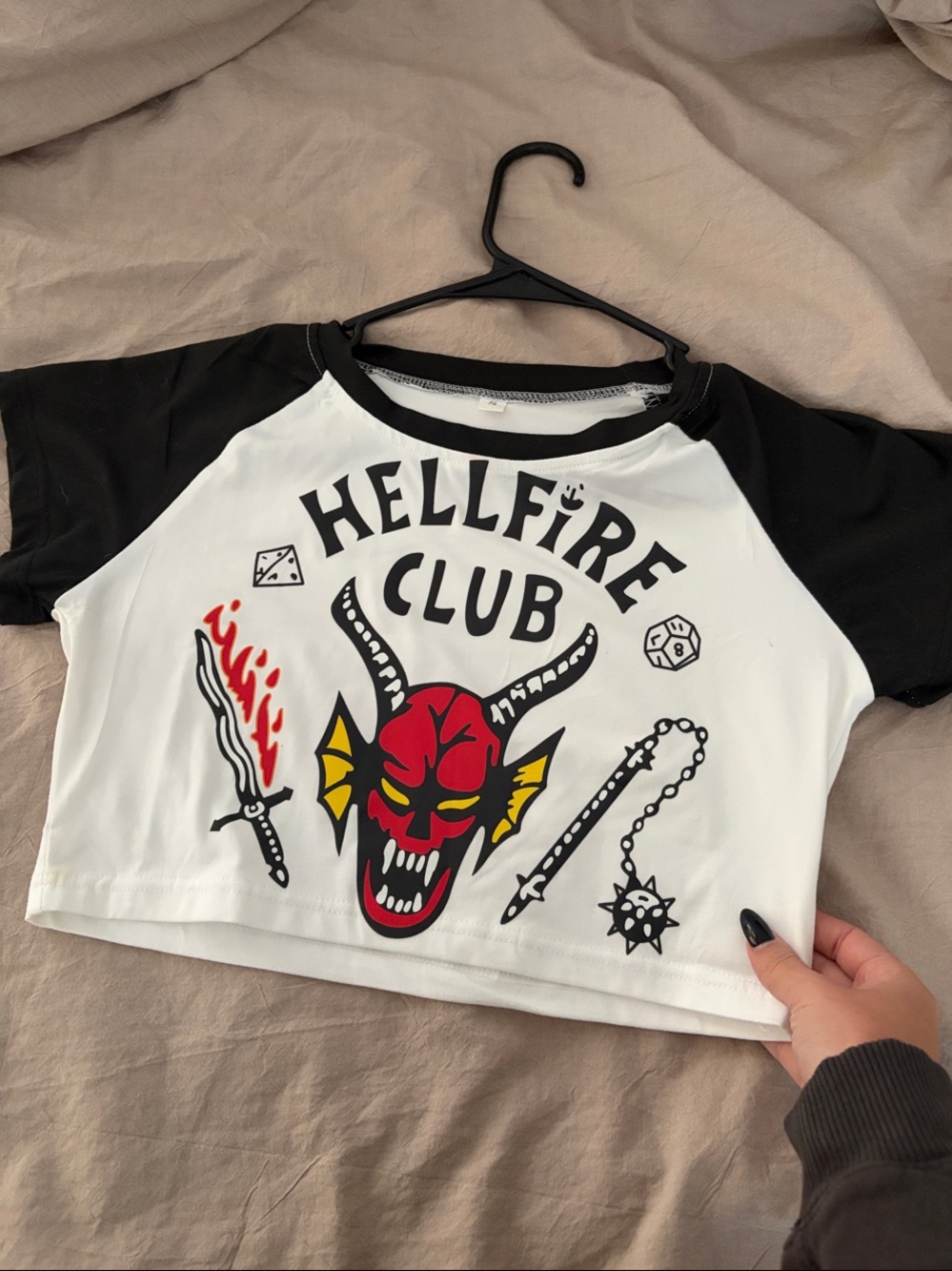 Hellfire Club Black & White Graphic Crop Tee